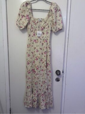 & Other Stories Cream Floral Maxi Dress with Pink Blossoms